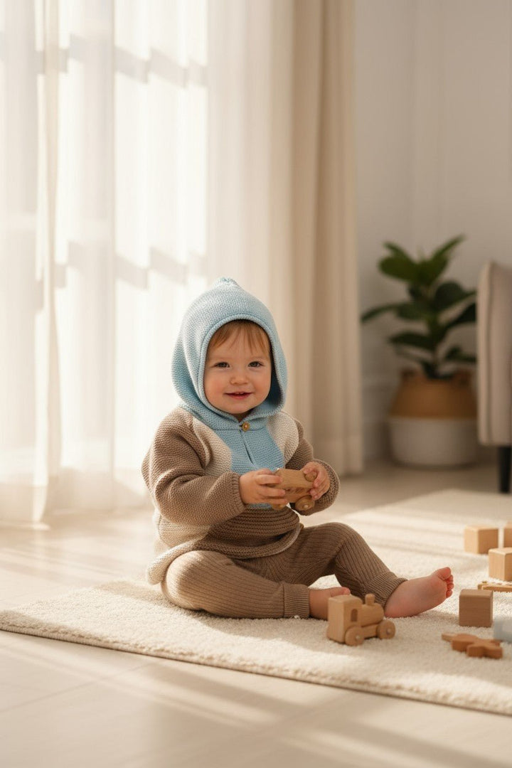 Granlei "Roman" Caramel, Cloud Blue & Stone Knit Hoodie & Leggings - Millie and John