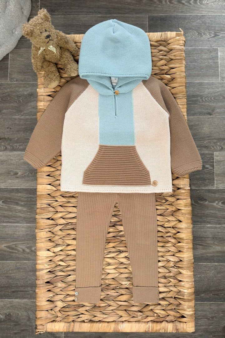 Granlei "Roman" Caramel, Cloud Blue & Stone Knit Hoodie & Leggings - Millie and John