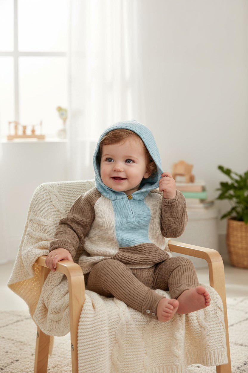 Granlei "Roman" Caramel, Cloud Blue & Stone Knit Hoodie & Leggings - Millie and John