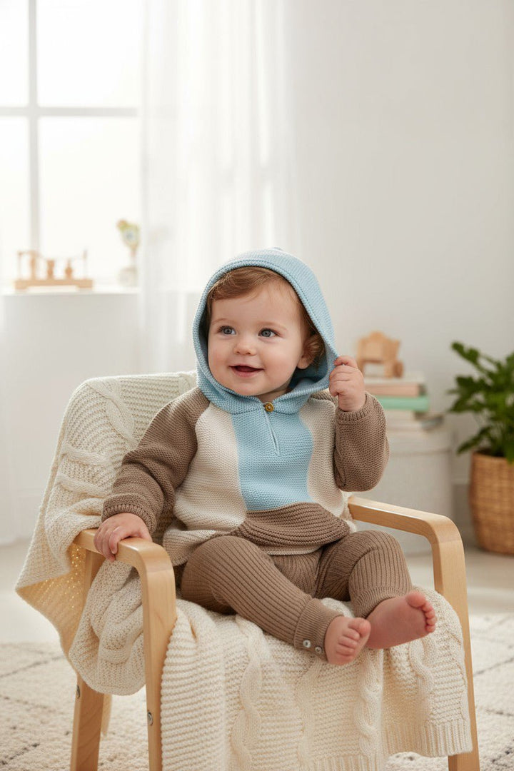 Granlei "Roman" Caramel, Cloud Blue & Stone Knit Hoodie & Leggings - Millie and John