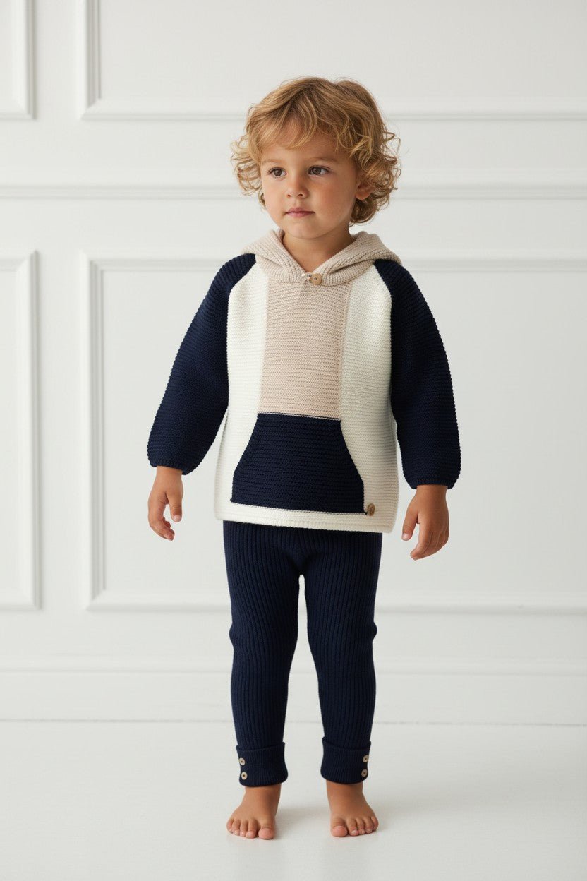 Granlei "Roman" Navy, Stone & Ivory Knit Hoodie & Leggings - Millie and John