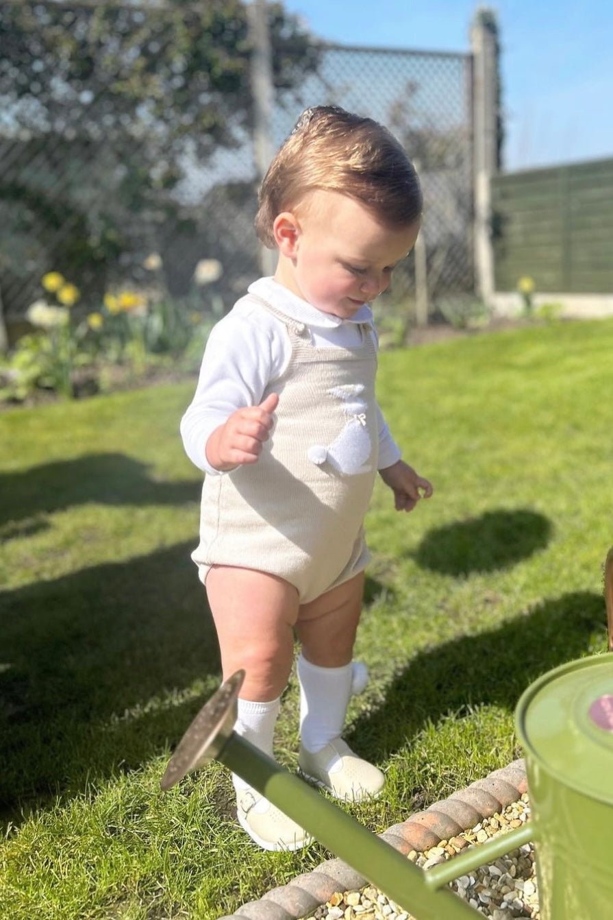 Granlei "Roux" Stone Knit Bunny Dungaree Romper - Millie and John