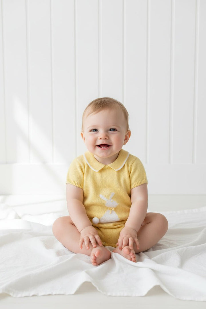 Granlei "Santi" Pale Yellow Knit Bunny Romper - Millie and John