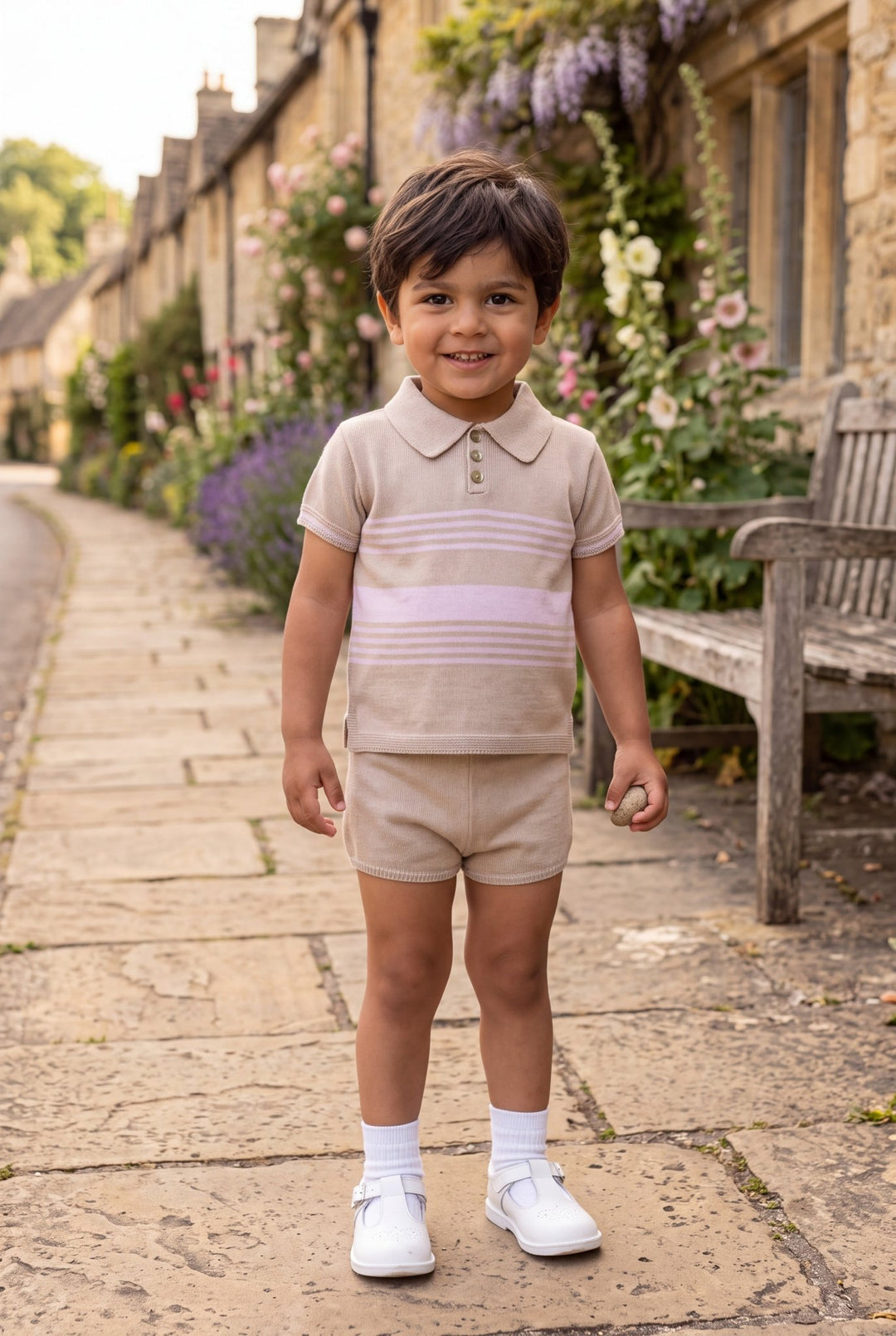 Granlei "Timmy" Stone & Lilac Stripe Knit Top & Shorts - Millie and John