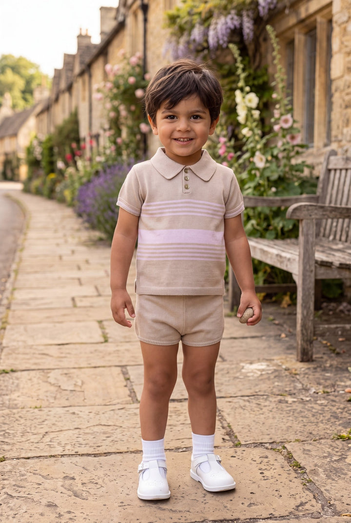 Granlei "Timmy" Stone &amp; Lilac Stripe Knit Top &amp; Shorts - Millie and John
