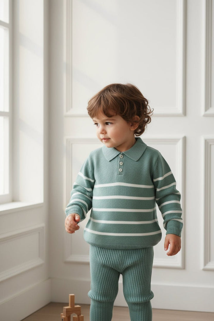 Granlei "Tommy" Sage Green Striped Knit Top & Leggings - Millie and John