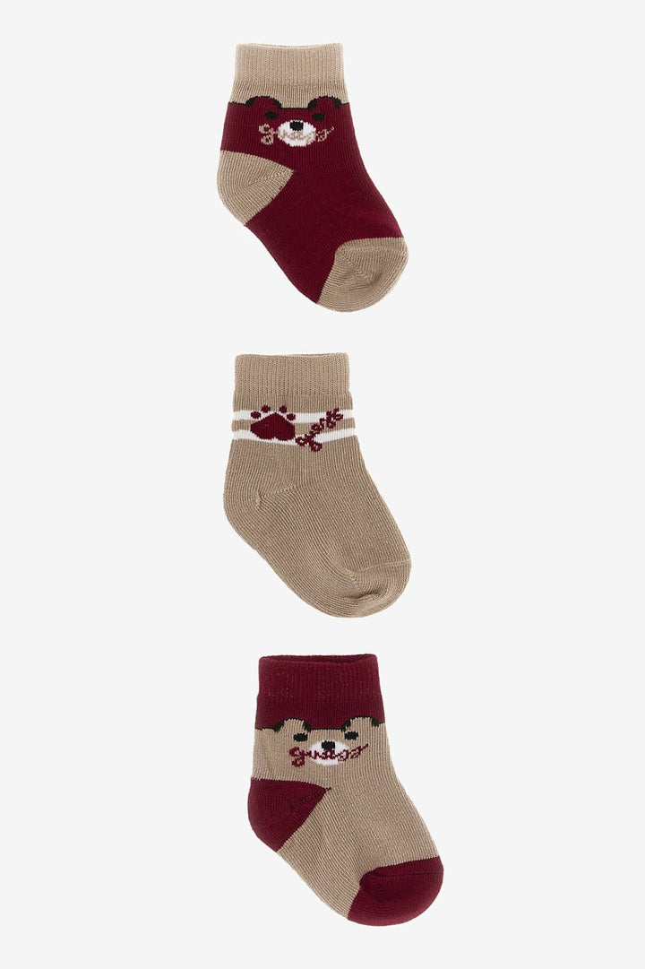 GUESS® Kids 3 - Pack Beige & Burgundy Teddy Socks - Millie and John