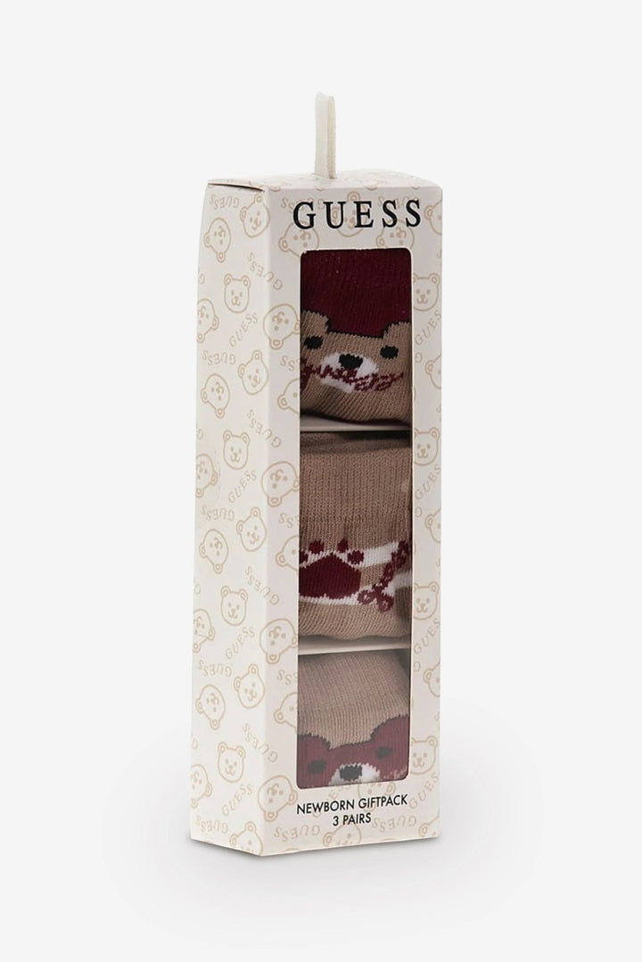 GUESS® Kids 3 - Pack Beige & Burgundy Teddy Socks - Millie and John