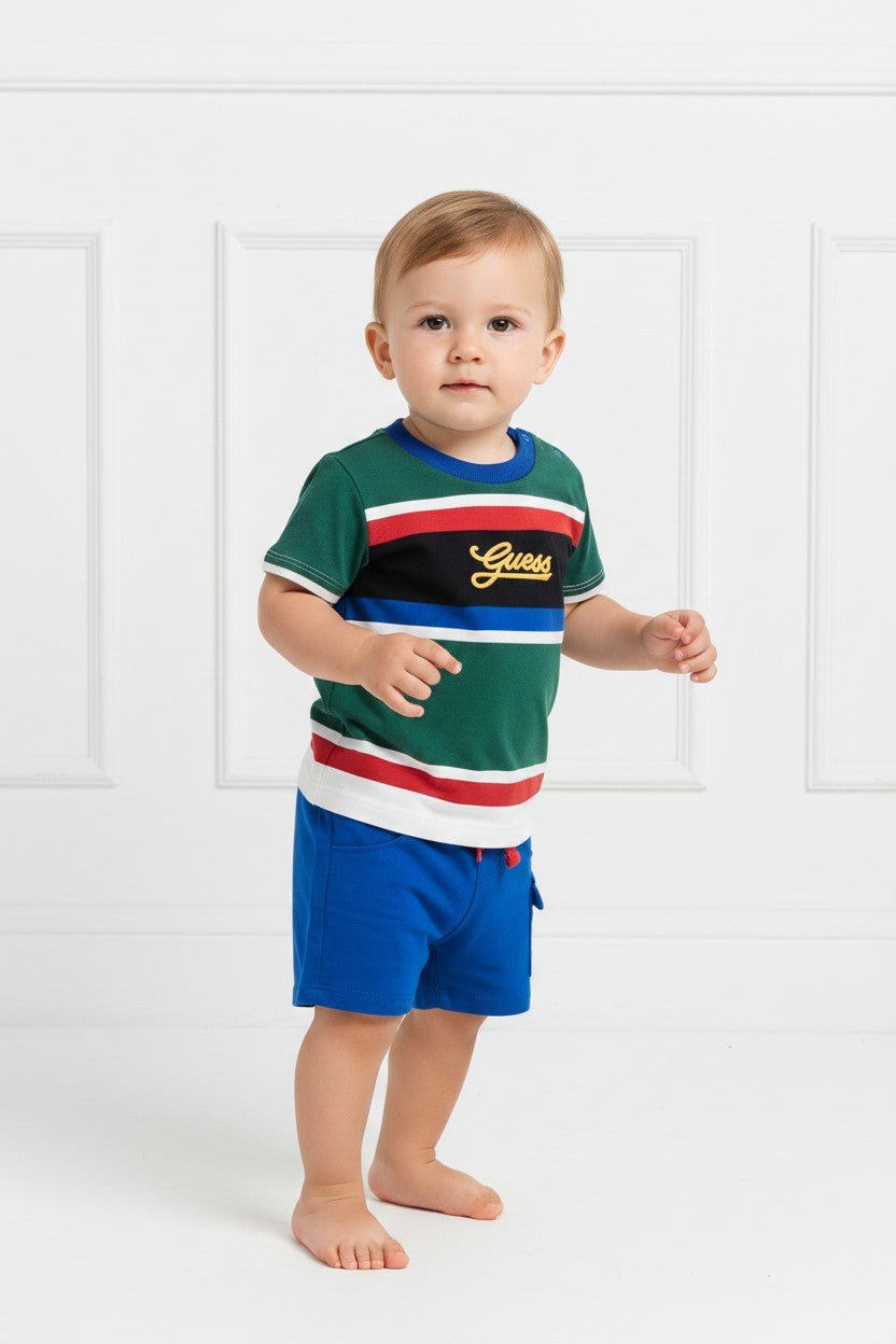 GUESS® Kids "Archie" Blue & Green Striped T-Shirt & Shorts - Millie and John