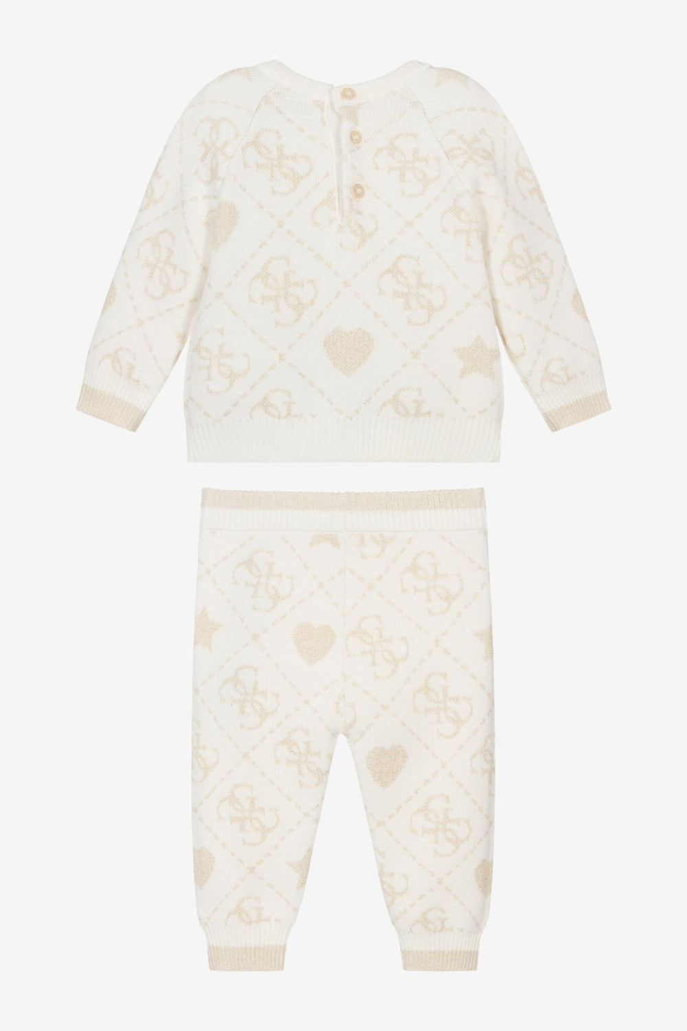 GUESS® Kids "Aspen" Ivory & Gold Monogram Knitted Trouser Set - Millie and John