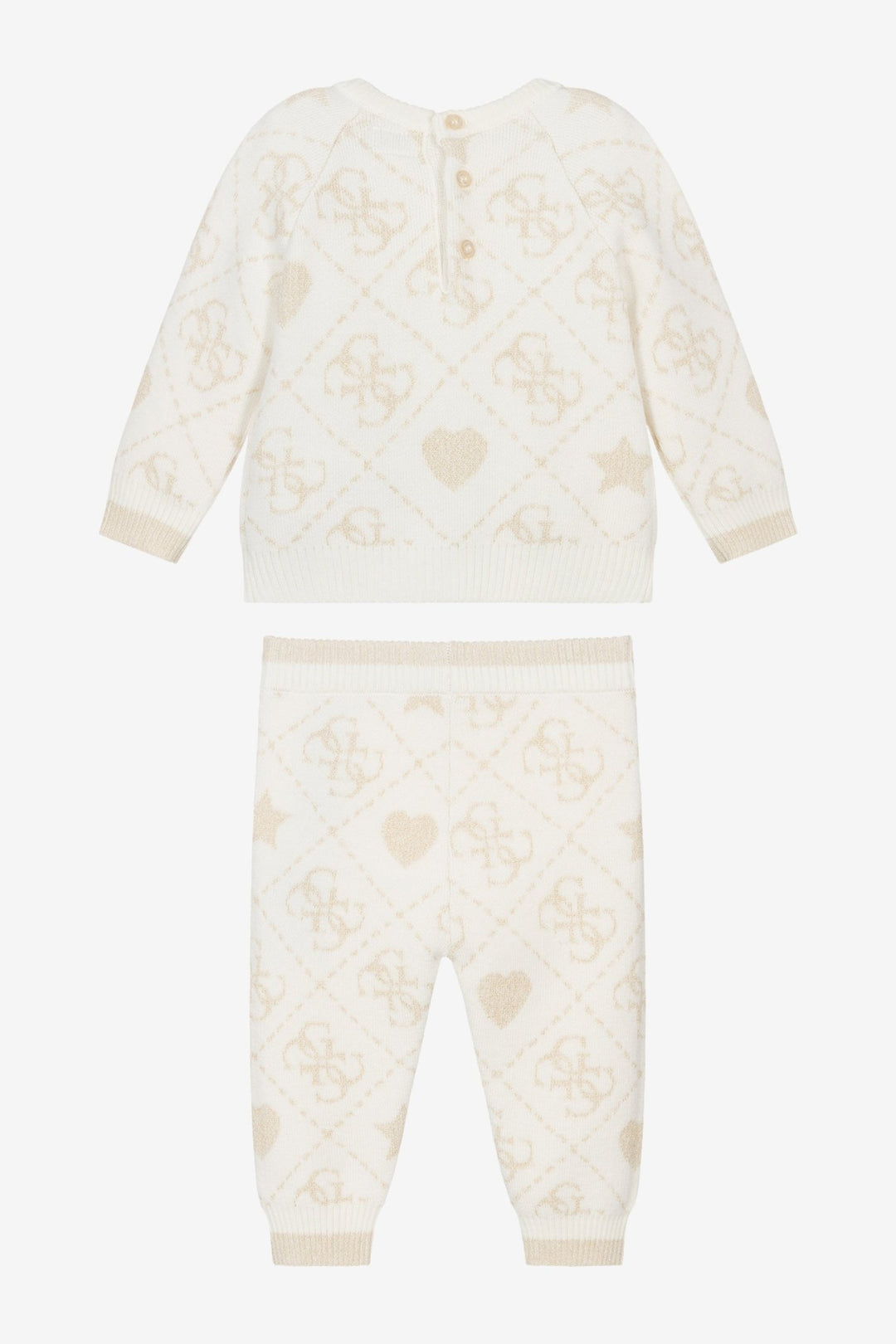 GUESS® Kids "Aspen" Ivory & Gold Monogram Knitted Trouser Set - Millie and John