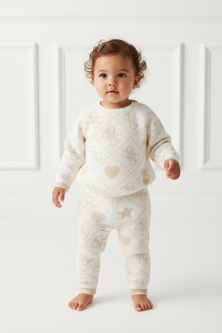 GUESS® Kids "Aspen" Ivory &amp; Gold Monogram Knitted Trouser Set - Millie and John