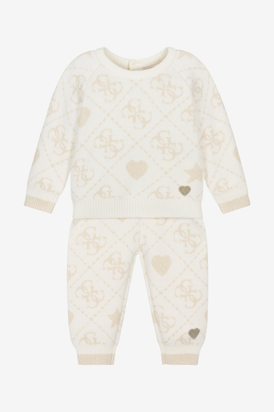 GUESS® Kids "Aspen" Ivory & Gold Monogram Knitted Trouser Set - Millie and John