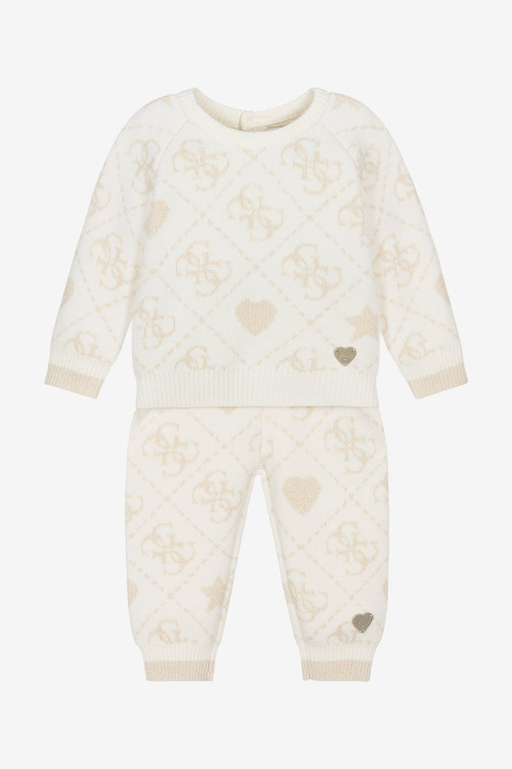 GUESS® Kids "Aspen" Ivory & Gold Monogram Knitted Trouser Set - Millie and John