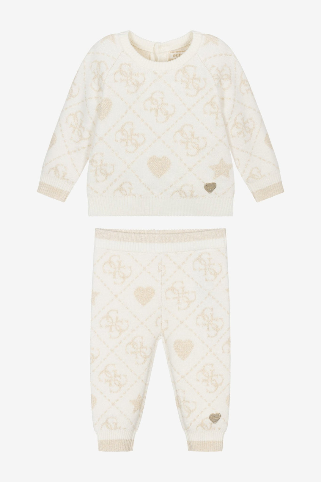 GUESS® Kids "Aspen" Ivory & Gold Monogram Knitted Trouser Set - Millie and John
