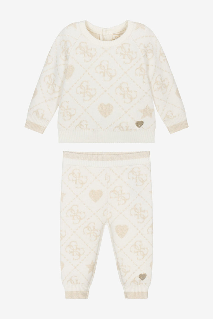 GUESS® Kids "Aspen" Ivory & Gold Monogram Knitted Trouser Set - Millie and John