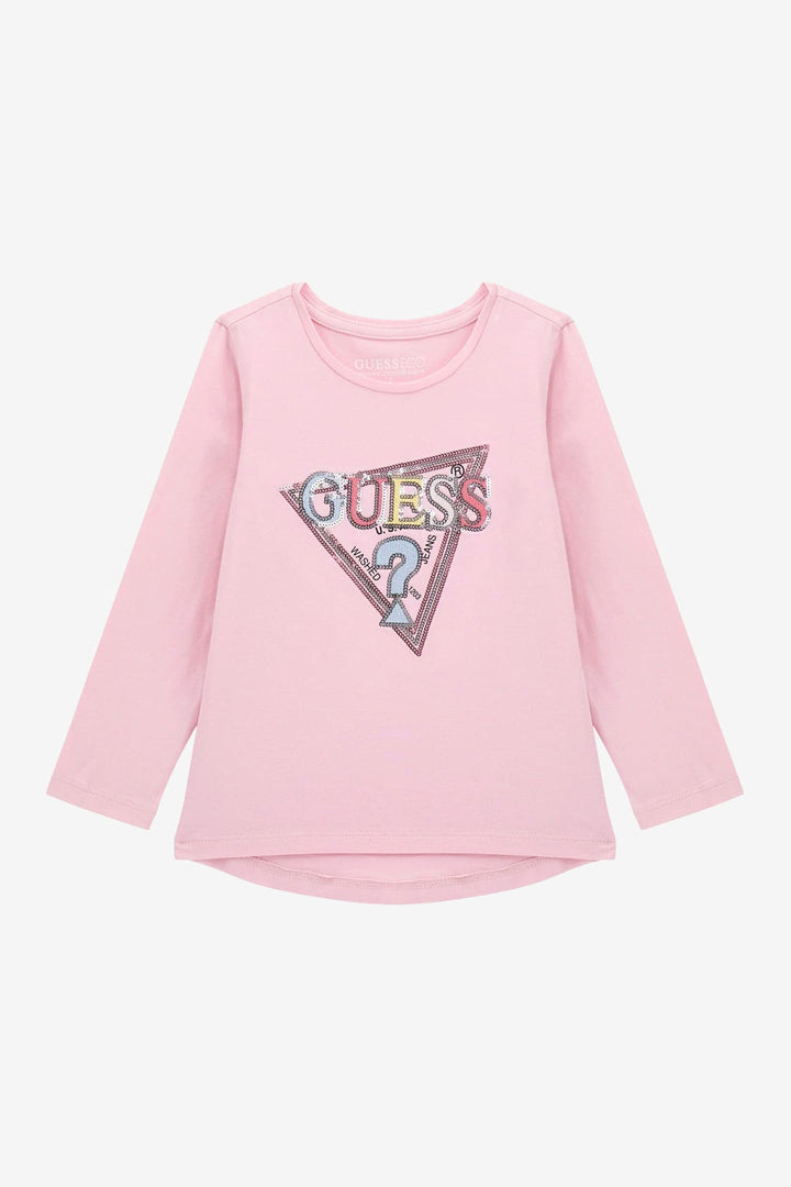 GUESS® Kids "Ava" Cotton Candy Pink Multicoloured Sequin Logo Top - Millie and John