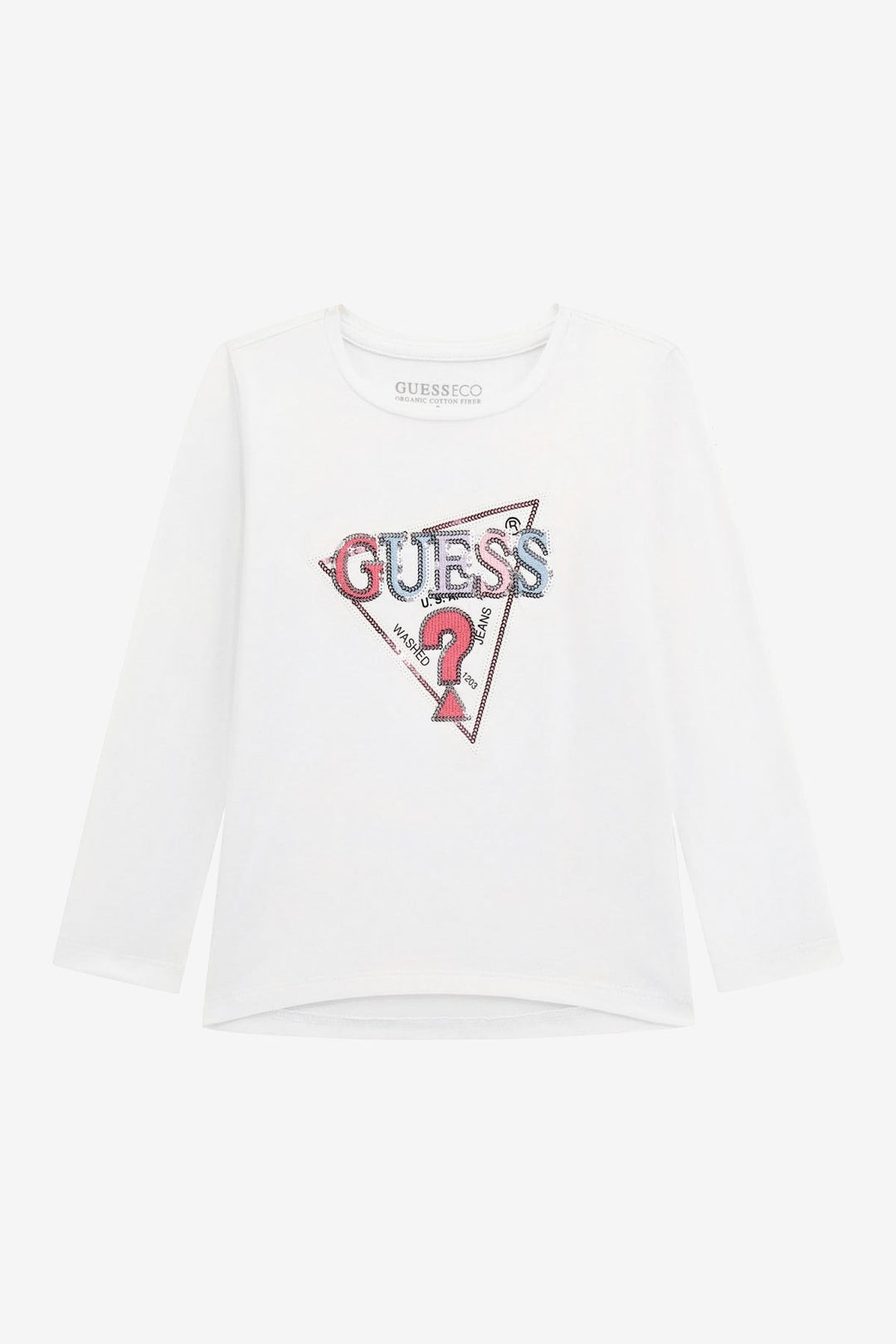 GUESS® Kids "Ava" White Multicoloured Sequin Logo Top - Millie and John