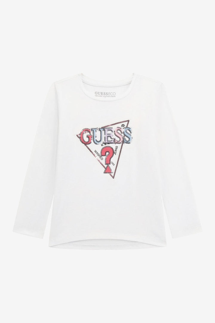 GUESS® Kids "Ava" White Multicoloured Sequin Logo Top - Millie and John