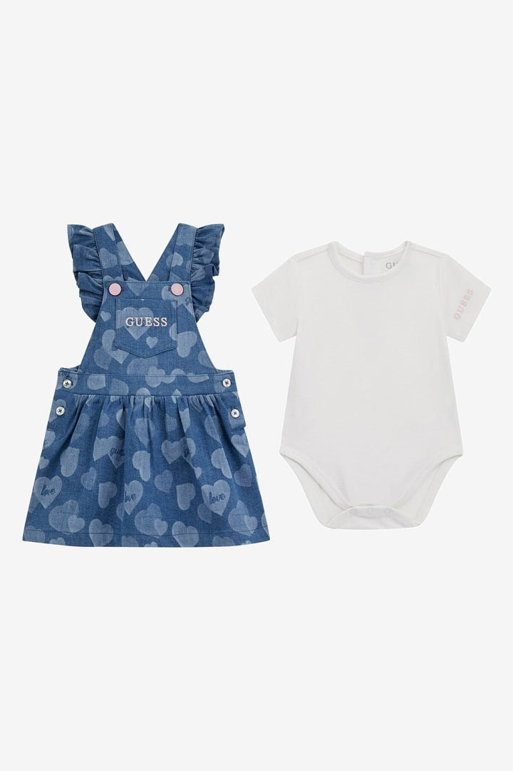 GUESS® Kids "Bonnie" Denim Heart Pinafore Dress Set - Millie and John