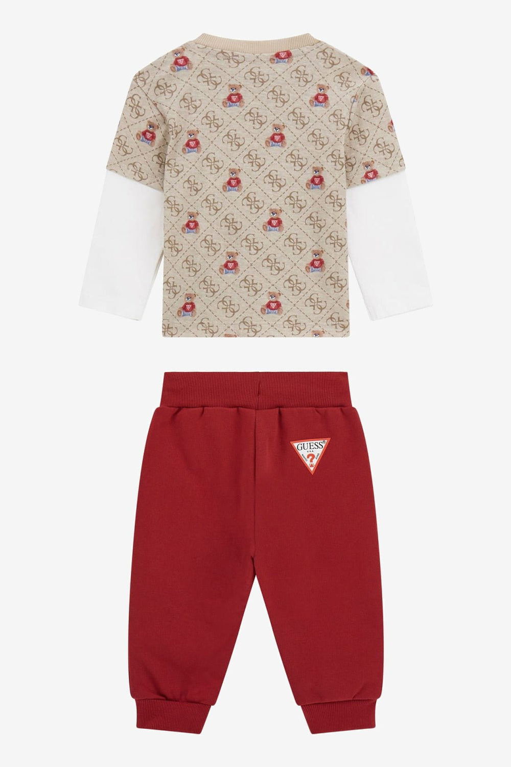 GUESS® Kids "Bowie" Beige Teddy Monogram Top & Red Joggers - Millie and John