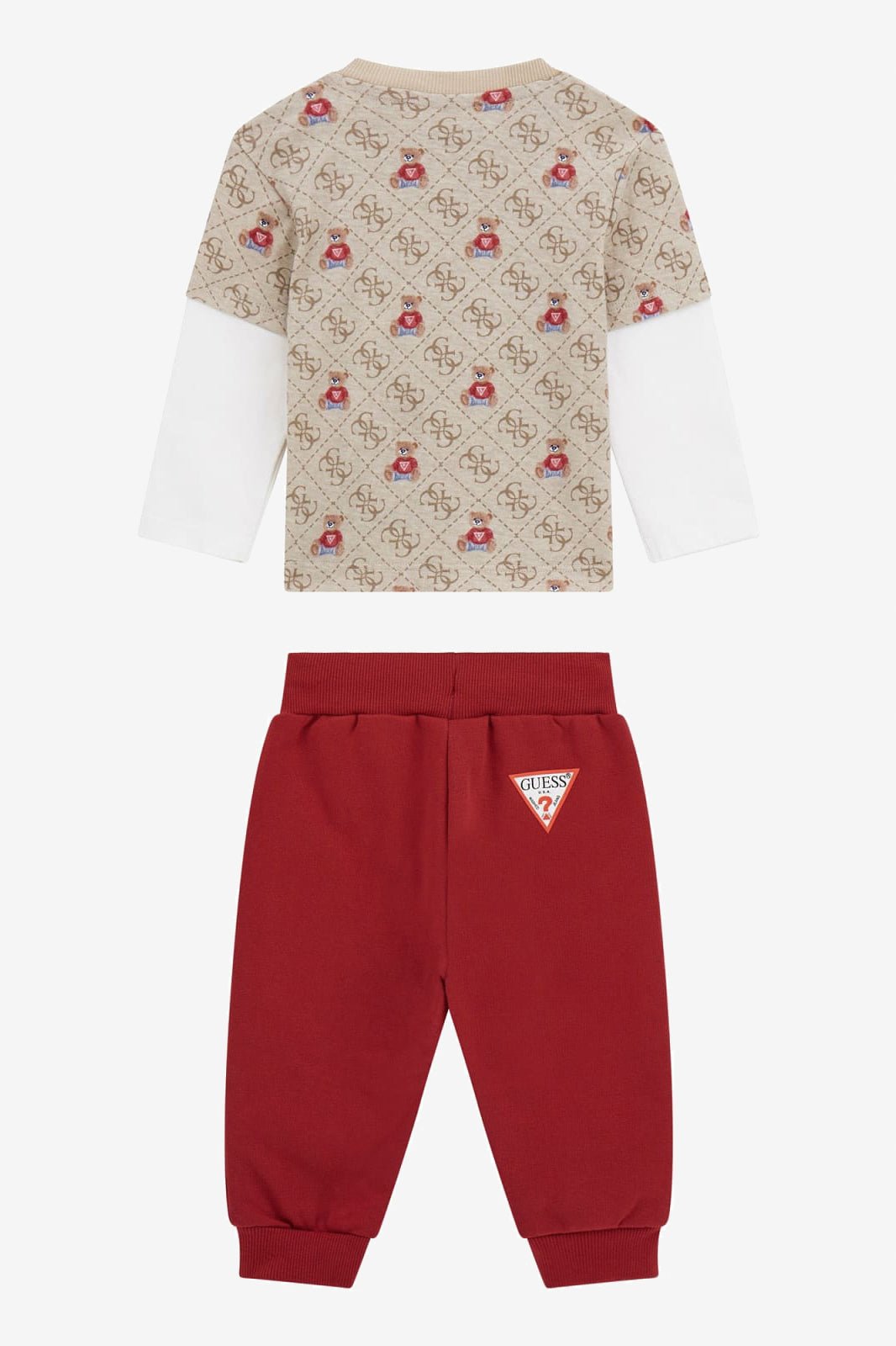 GUESS® Kids "Bowie" Beige Teddy Monogram Top & Red Joggers - Millie and John