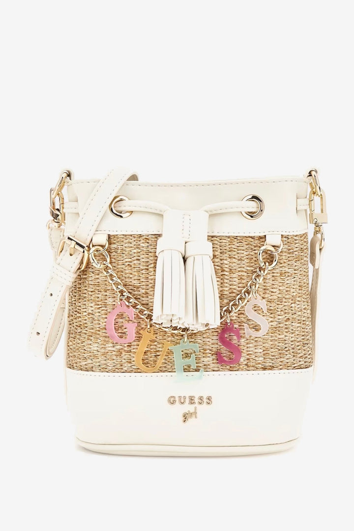 GUESS® Kids "Bria" Cream Straw Mini Bucket Bag - Millie and John
