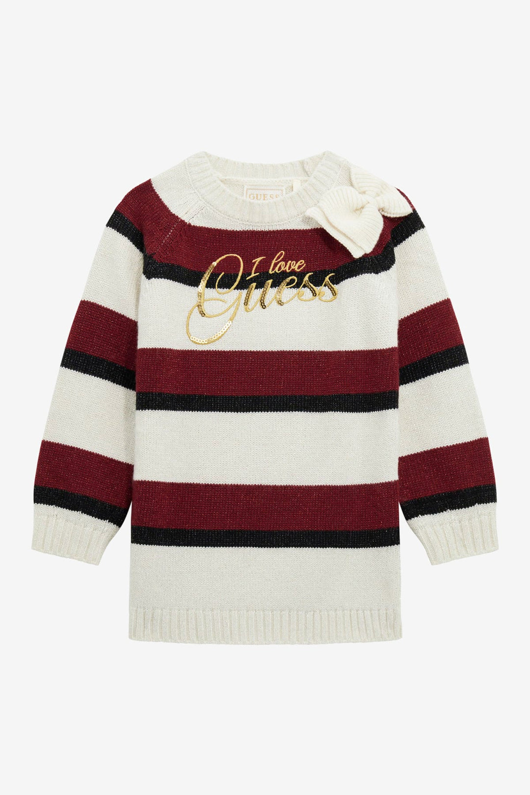 GUESS® Kids "Cassie" Sparkly Ivory, Burgundy & Black Knit Jumper Dress - Millie and John