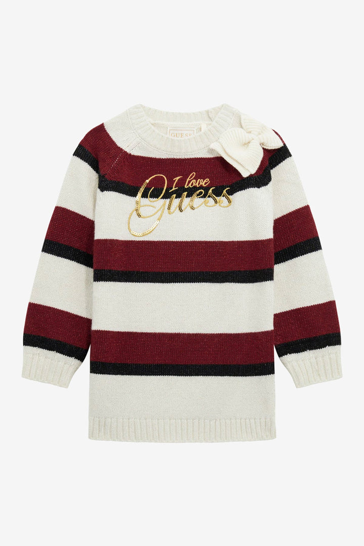 GUESS® Kids "Cassie" Sparkly Ivory, Burgundy & Black Knit Jumper Dress - Millie and John