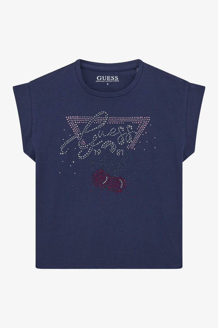 GUESS® Kids "Celeste" Navy Diamanté Cherry T-Shirt - Millie and John