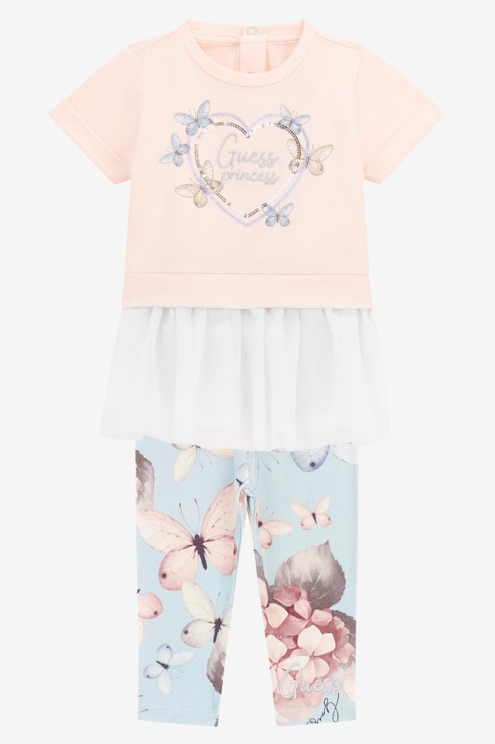 GUESS® Kids "Daphne" Pale Peach Organza T-Shirt & Butterfly Leggings - Millie and John