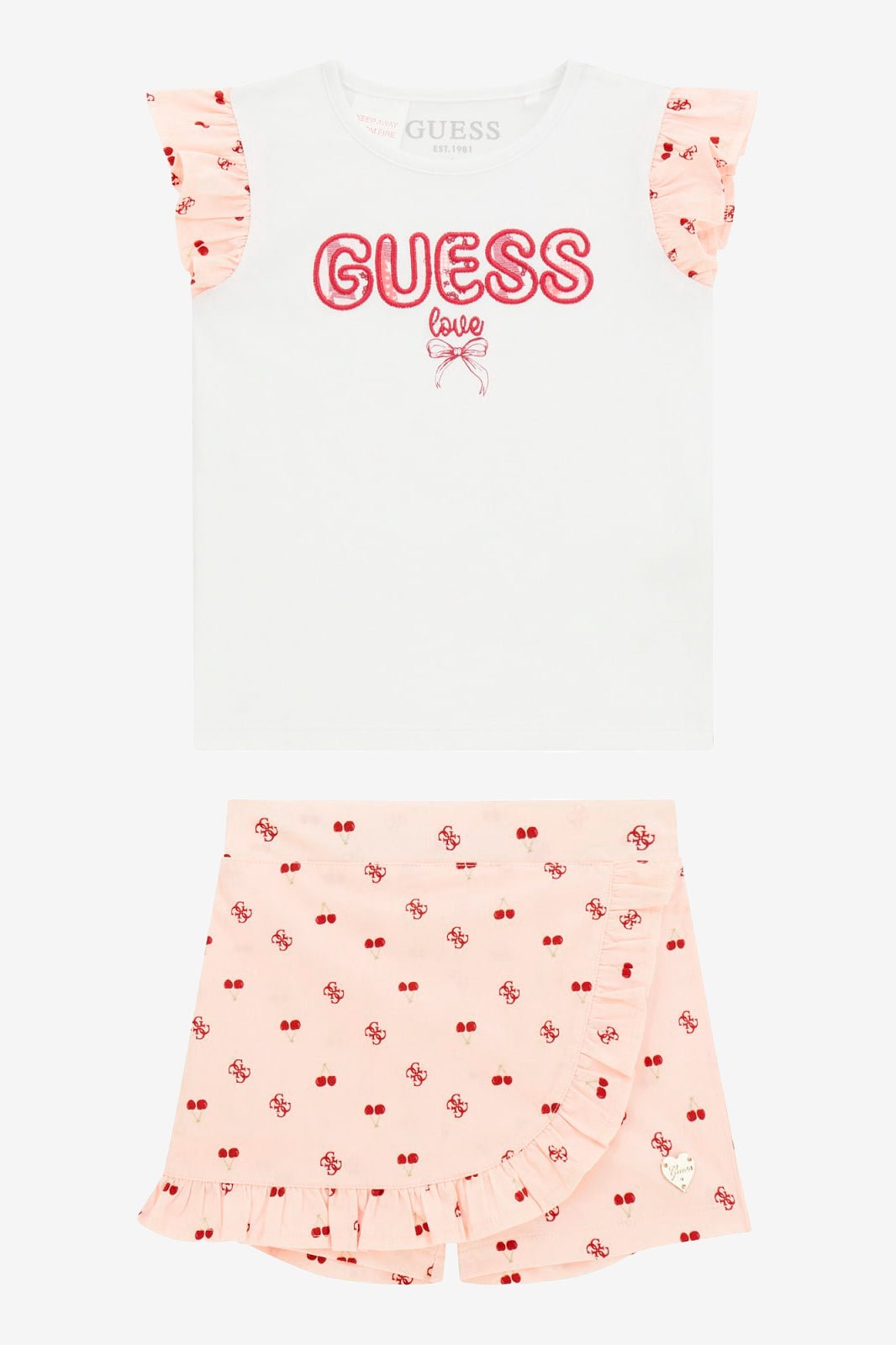 GUESS® Kids "Dulcie" Peach & Red Cherry Print Top & Skort - Millie and John