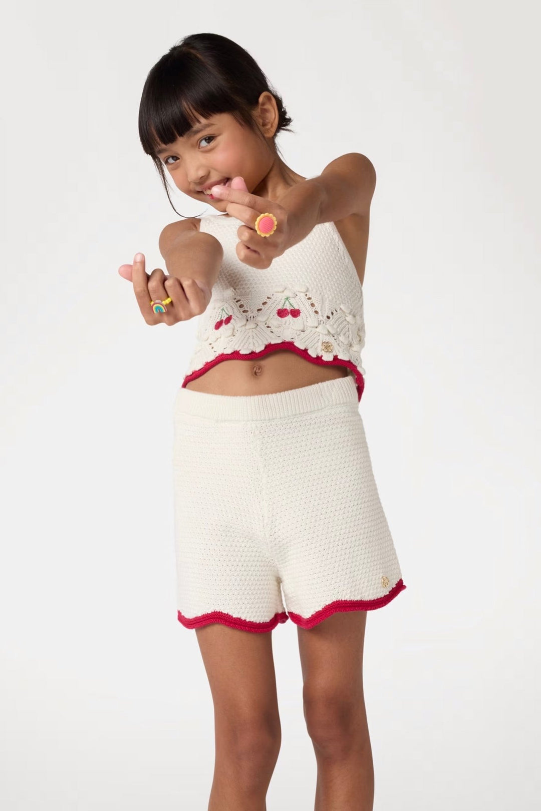 GUESS® Kids "Edie" Ivory & Red Knitted Cherry Top & Shorts - Millie and John