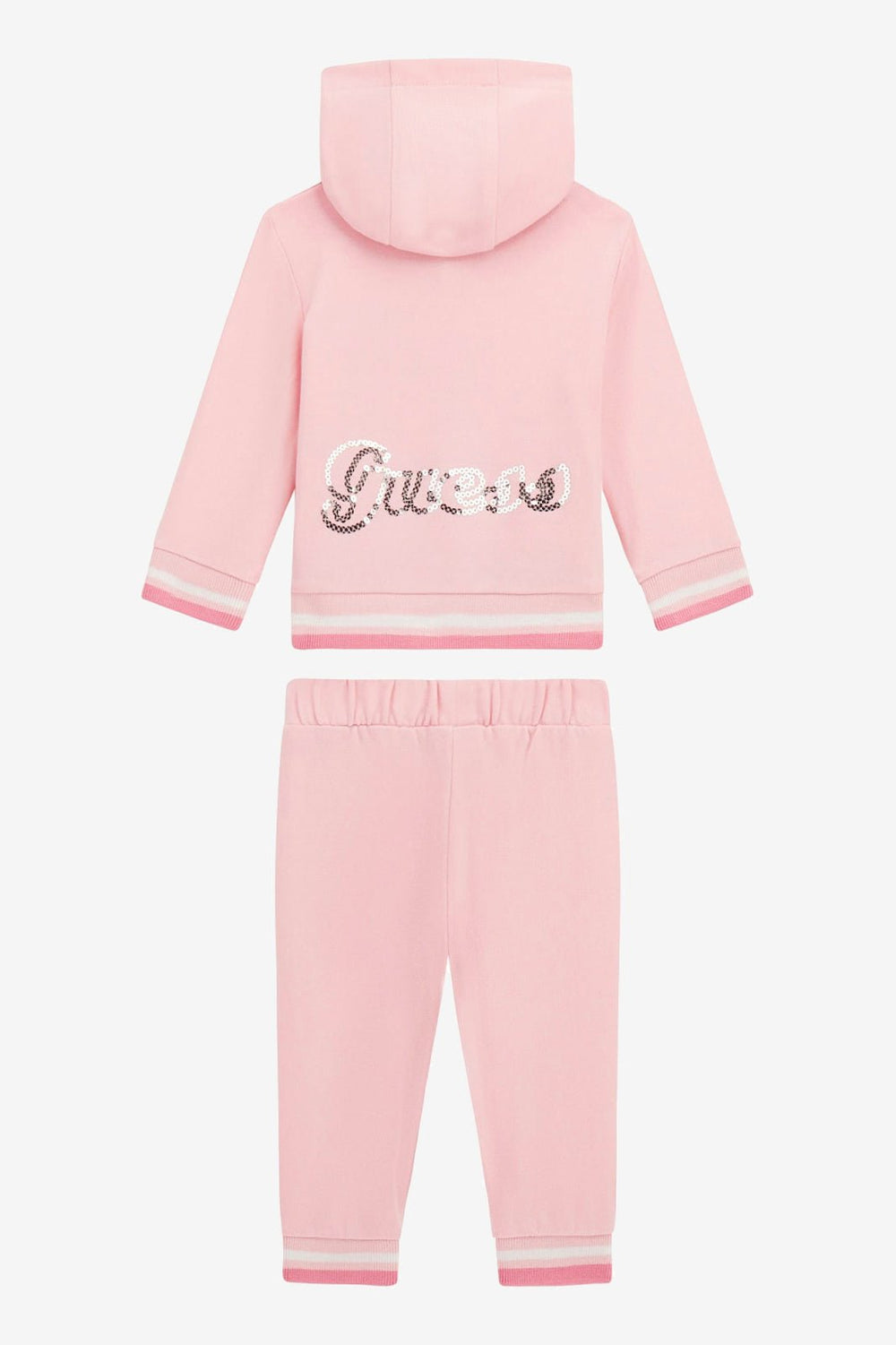 GUESS® Kids "Ella" Cotton Candy Pink Sequin - Logo Hooded Tracksuit - Millie and John