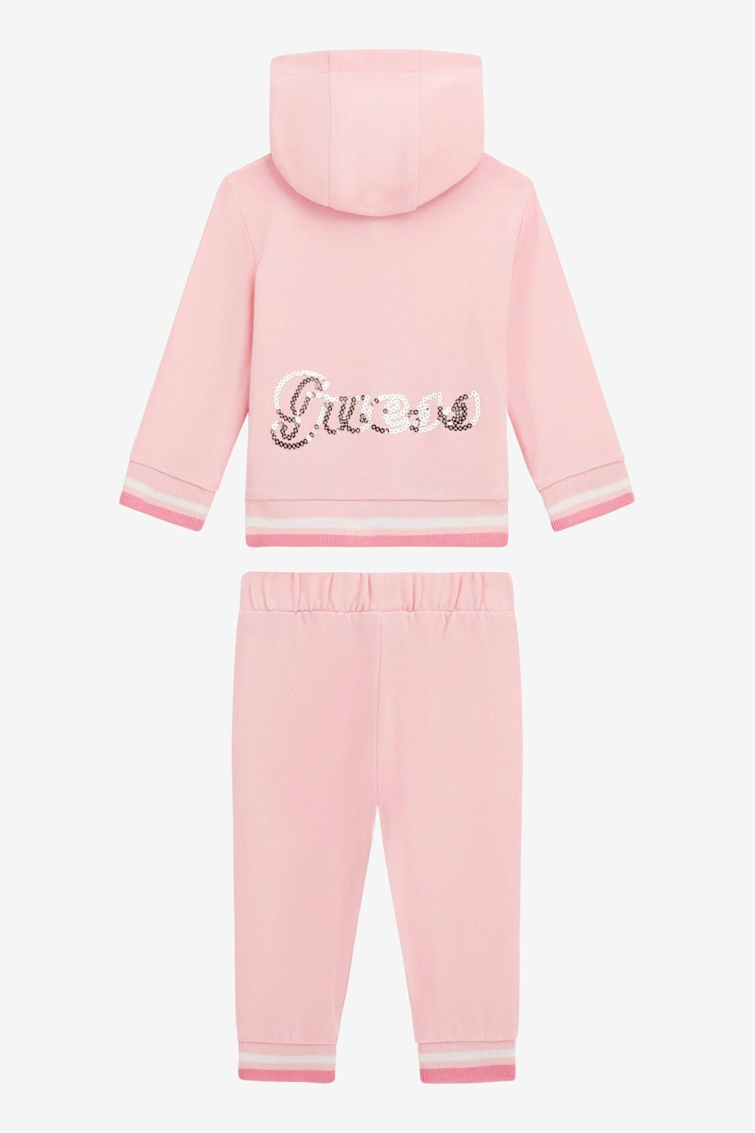 GUESS® Kids "Ella" Cotton Candy Pink Sequin - Logo Hooded Tracksuit - Millie and John