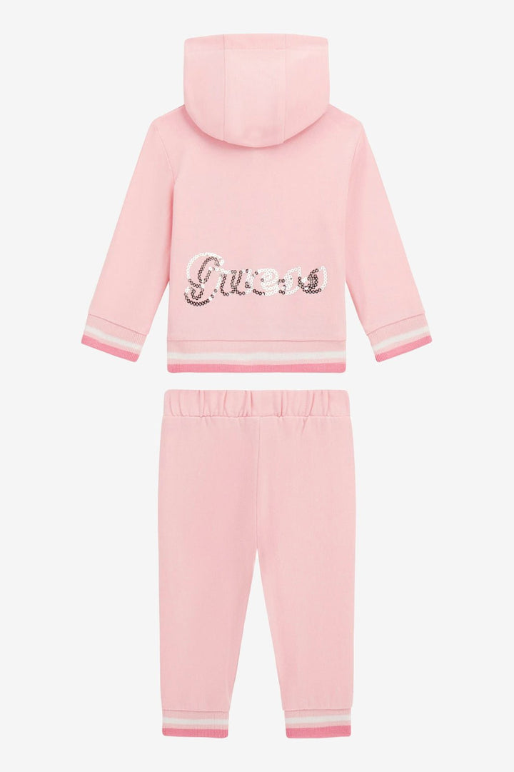 GUESS® Kids "Ella" Cotton Candy Pink Sequin - Logo Hooded Tracksuit - Millie and John