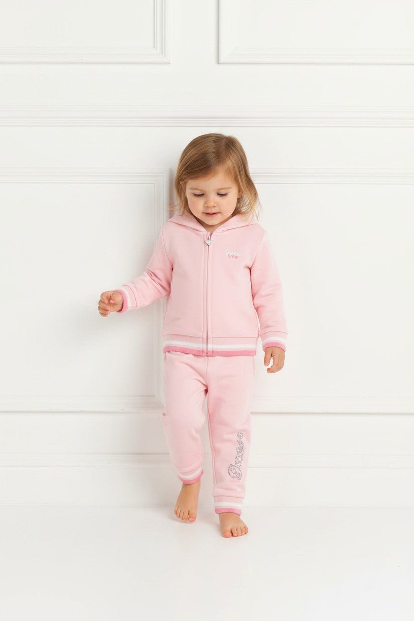 GUESS® Kids "Ella" Cotton Candy Pink Sequin - Logo Hooded Tracksuit - Millie and John