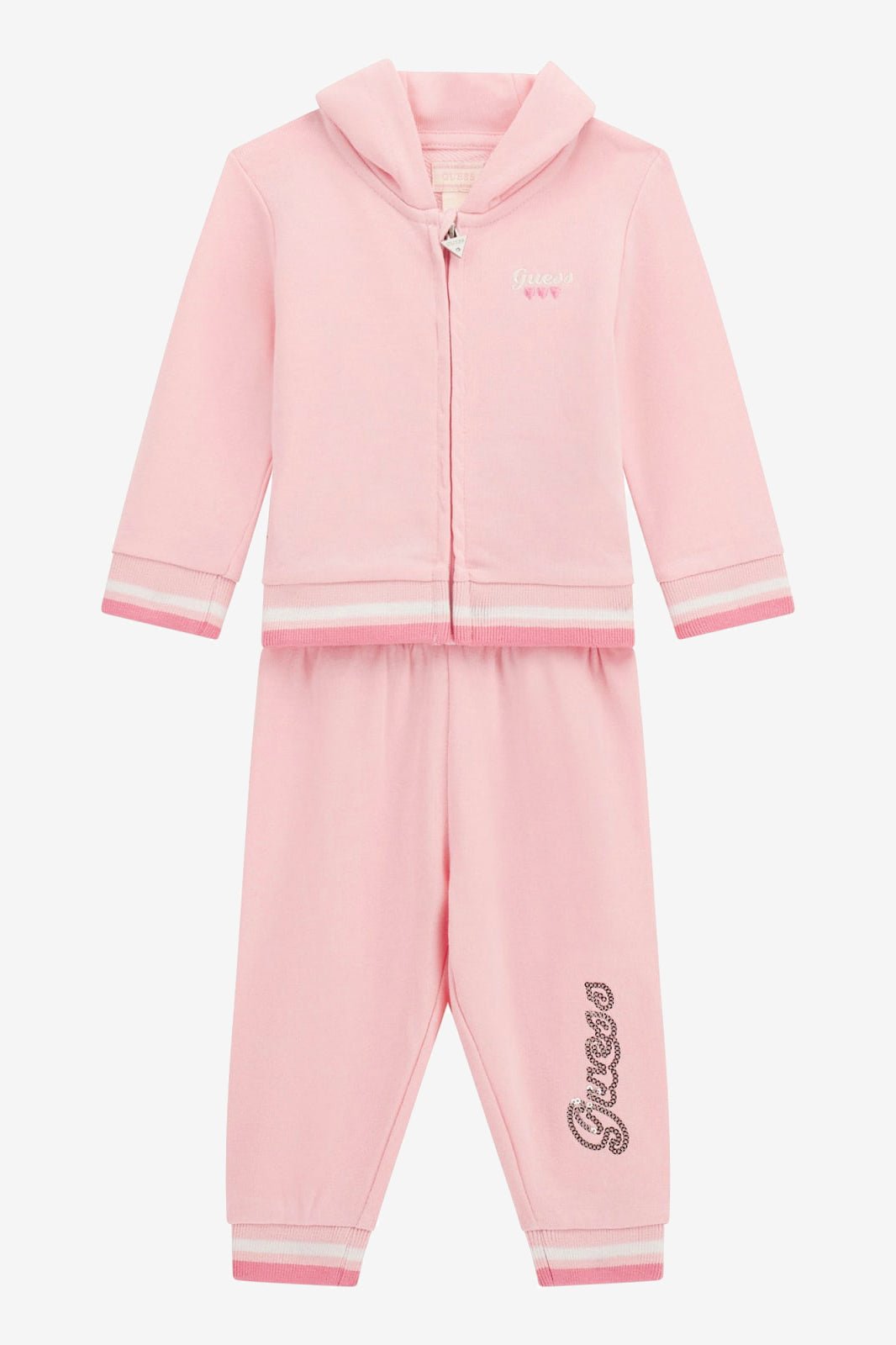 GUESS® Kids "Ella" Cotton Candy Pink Sequin - Logo Hooded Tracksuit - Millie and John