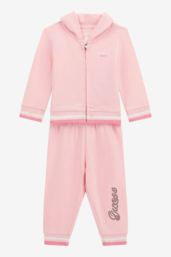 GUESS® Kids "Ella" Cotton Candy Pink Sequin - Logo Hooded Tracksuit - Millie and John