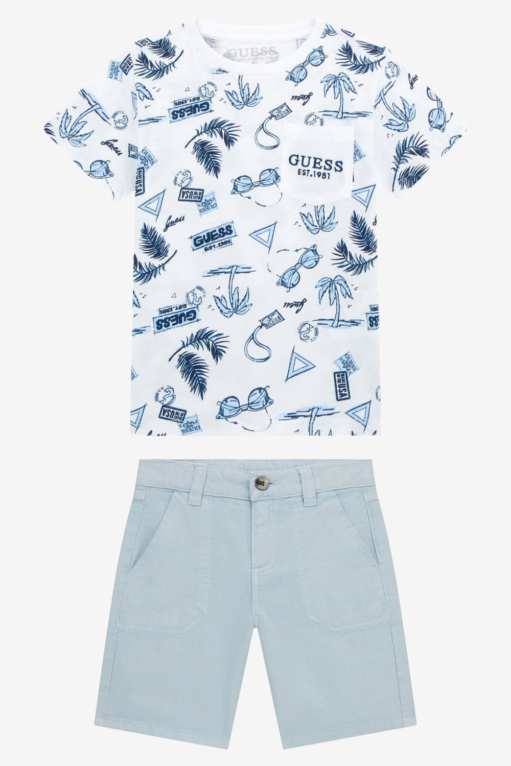 GUESS® Kids "Ellis" White & Blue Summer Print T-Shirt & Shorts - Millie and John