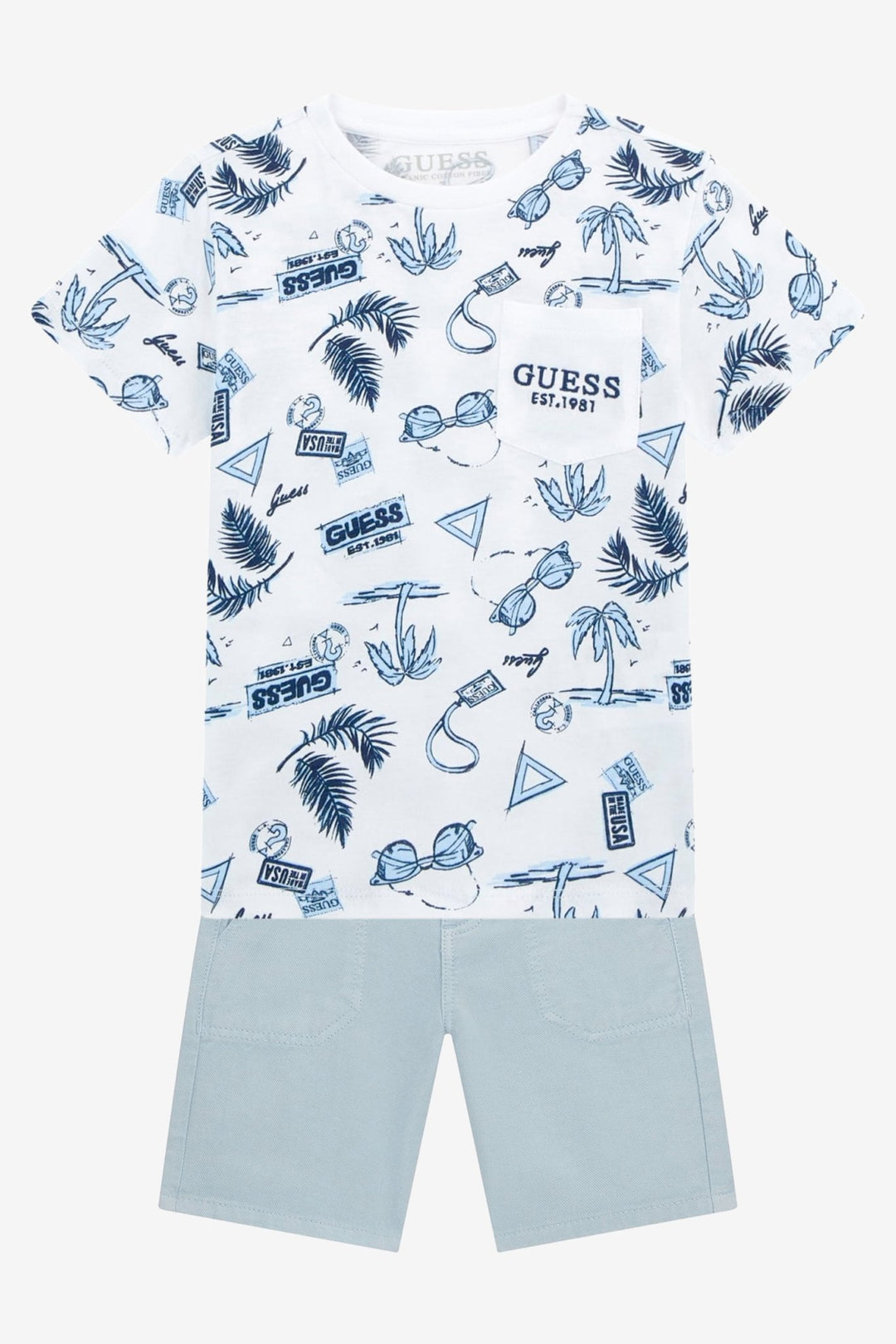 GUESS® Kids "Ellis" White & Blue Summer Print T-Shirt & Shorts - Millie and John