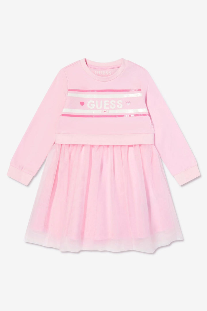 GUESS® Kids "Evie" Cotton Candy Pink Tulle Sweatshirt Dress - Millie and John