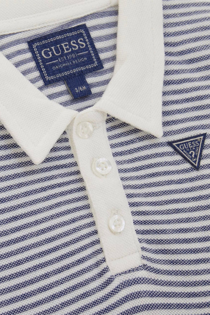 GUESS® Kids "Ewan" Navy Striped Knit Polo Shirt & Denim Shorts - Millie and John