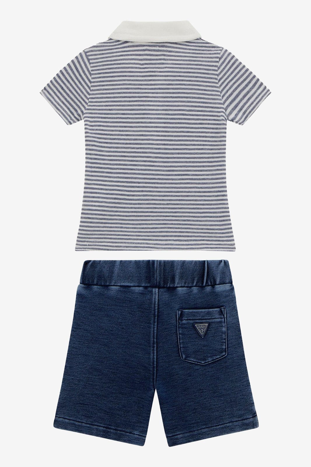 GUESS® Kids "Ewan" Navy Striped Knit Polo Shirt & Denim Shorts - Millie and John