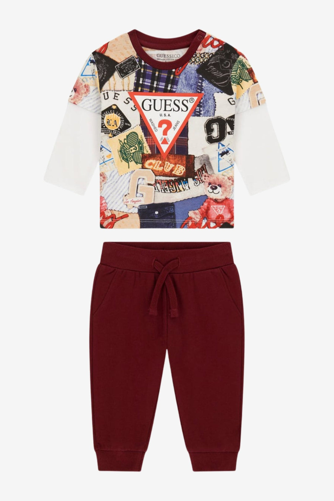 GUESS® Kids "Finley" Burgundy Collage Print Top & Joggers - Millie and John