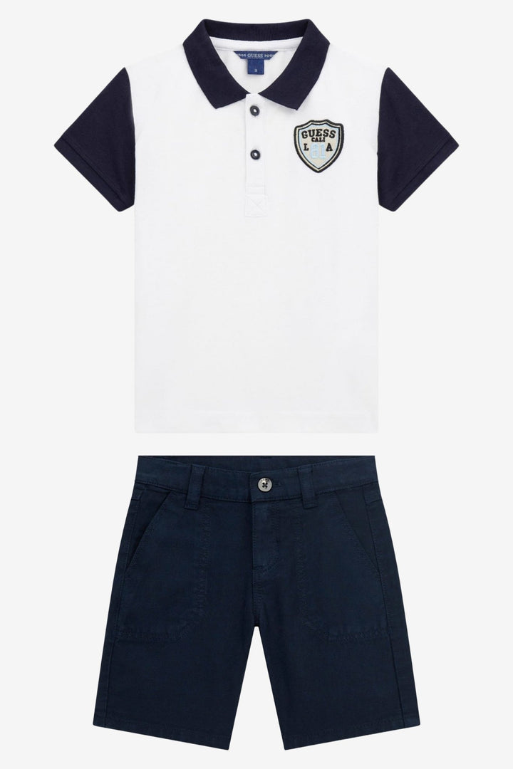 GUESS® Kids "Fraser" White & Navy Polo Shirt & Shorts - Millie and John