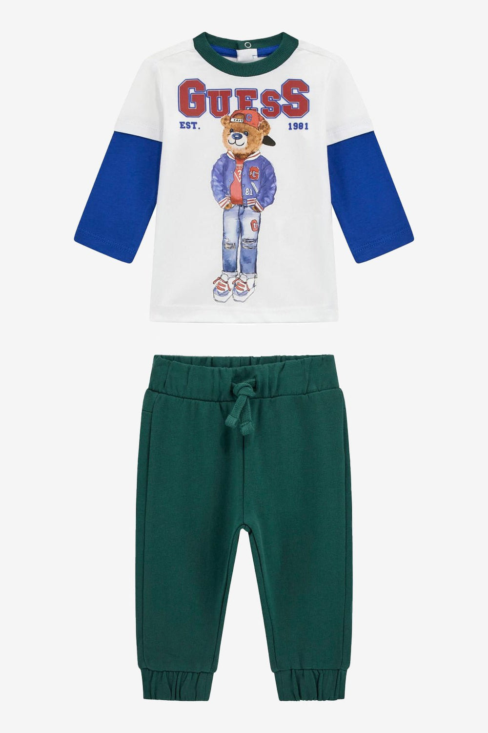 GUESS® Kids "Freddie" Blue & Green Bear Top & Joggers - Millie and John