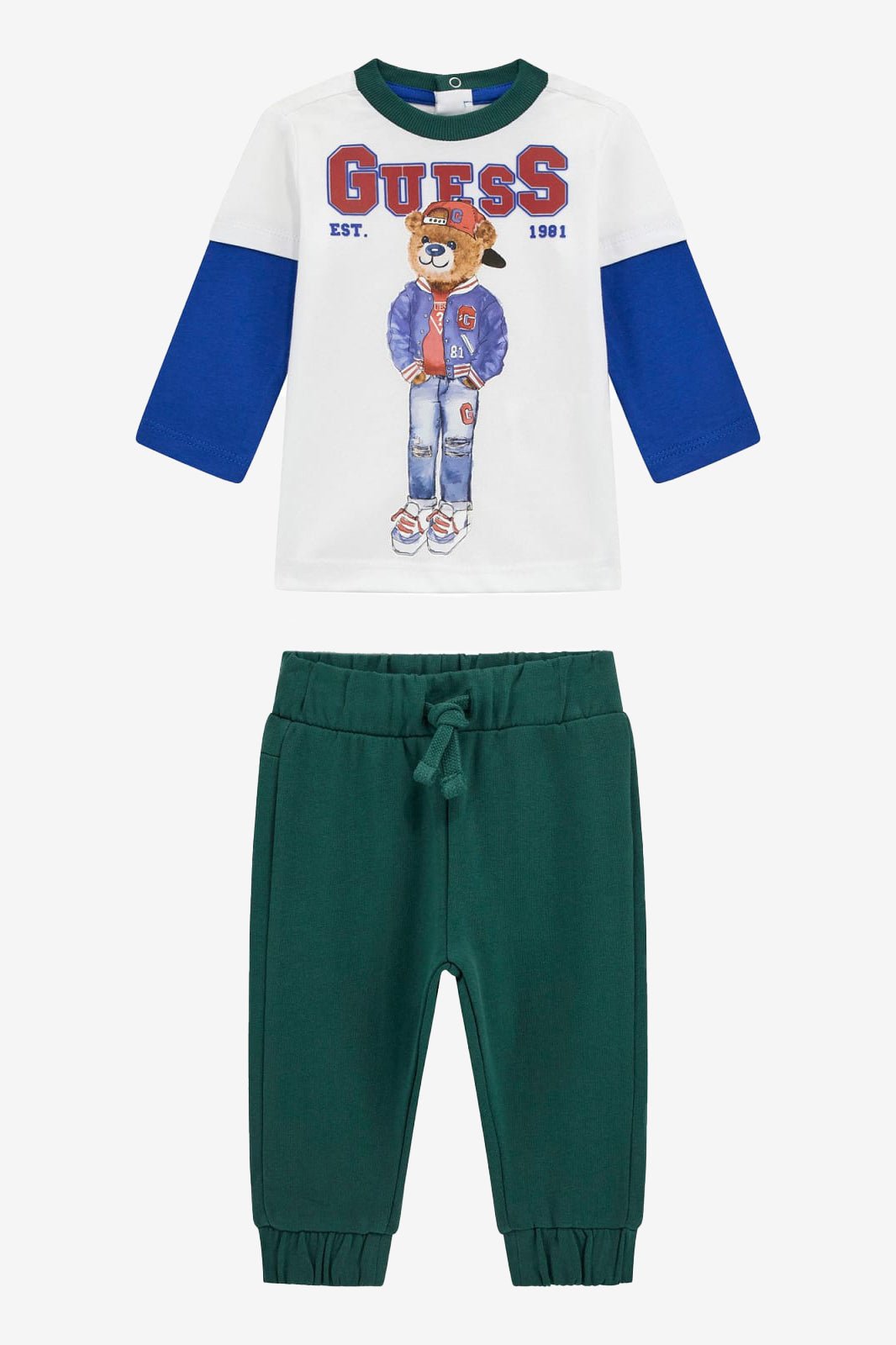 GUESS® Kids "Freddie" Blue & Green Bear Top & Joggers - Millie and John