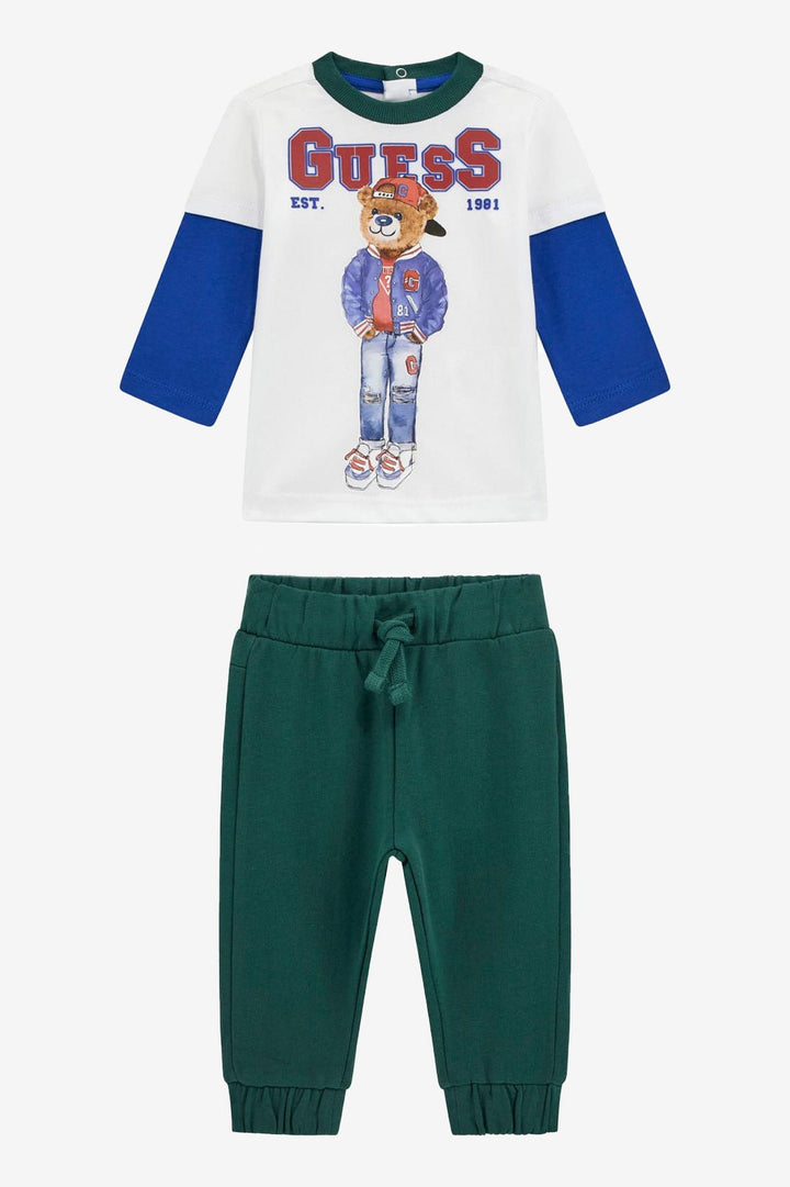 GUESS® Kids "Freddie" Blue & Green Bear Top & Joggers - Millie and John