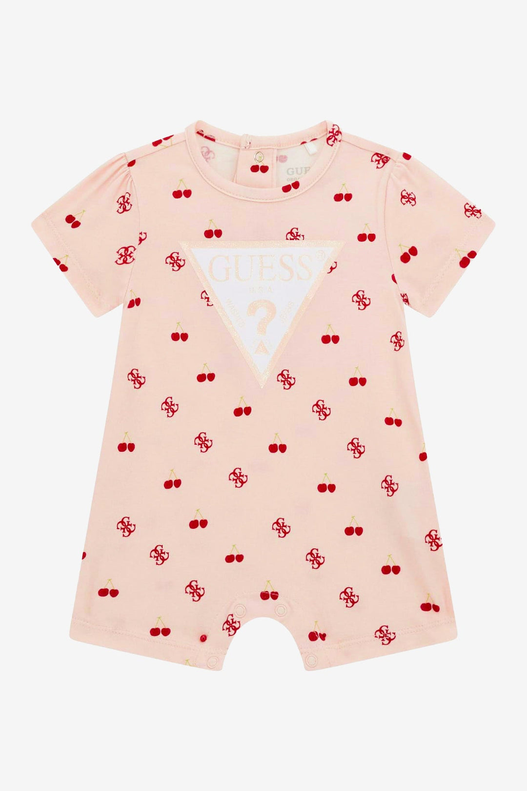 GUESS® Kids "Goldie" Peach & Red Cherry Print Romper - Millie and John